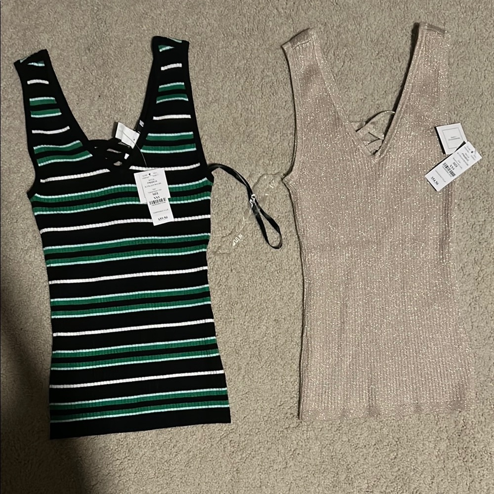 WHBM Black and Green and Gold Shimmer Reversible Tank Tops